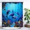 Ulticool Douchegordijn - Dolfijn Zee Vissen Aquarium - 180 X 200 Cm - Semi Transparant - Met 12 Ringen Wit - Anti Schimmel - Blauw -Badkamer Wijs 1200x1200 3280