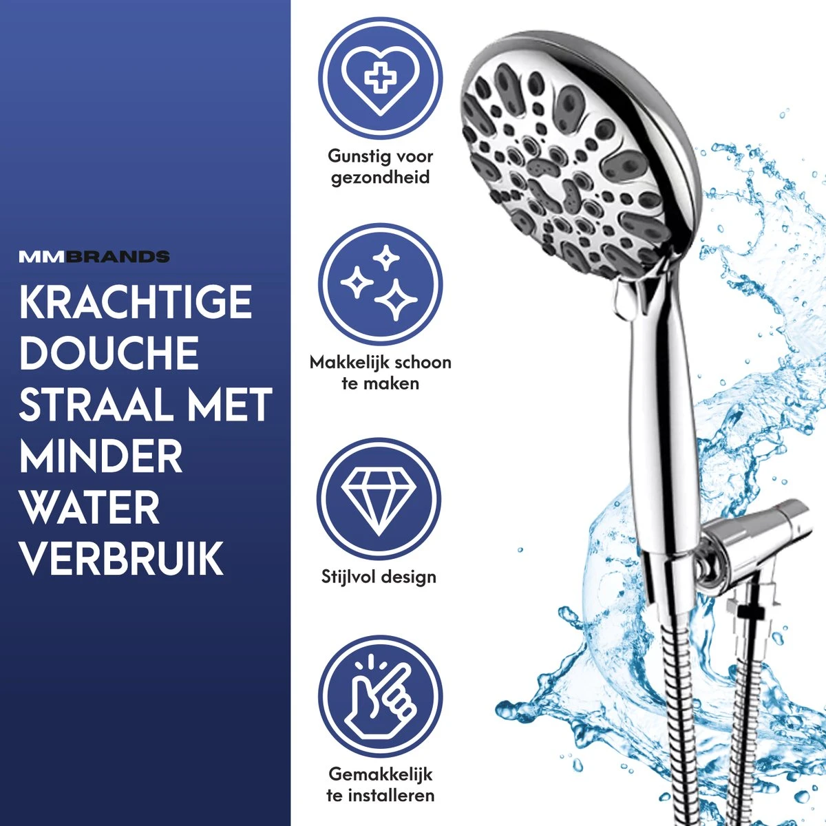 MM Brands Douchekop - Waterbesparend - Regendouche - 6 Standen - Chroom 6 MM Brands Douchekop - Waterbesparend - Regendouche - 6 Standen - Chroom - Afbeelding 4