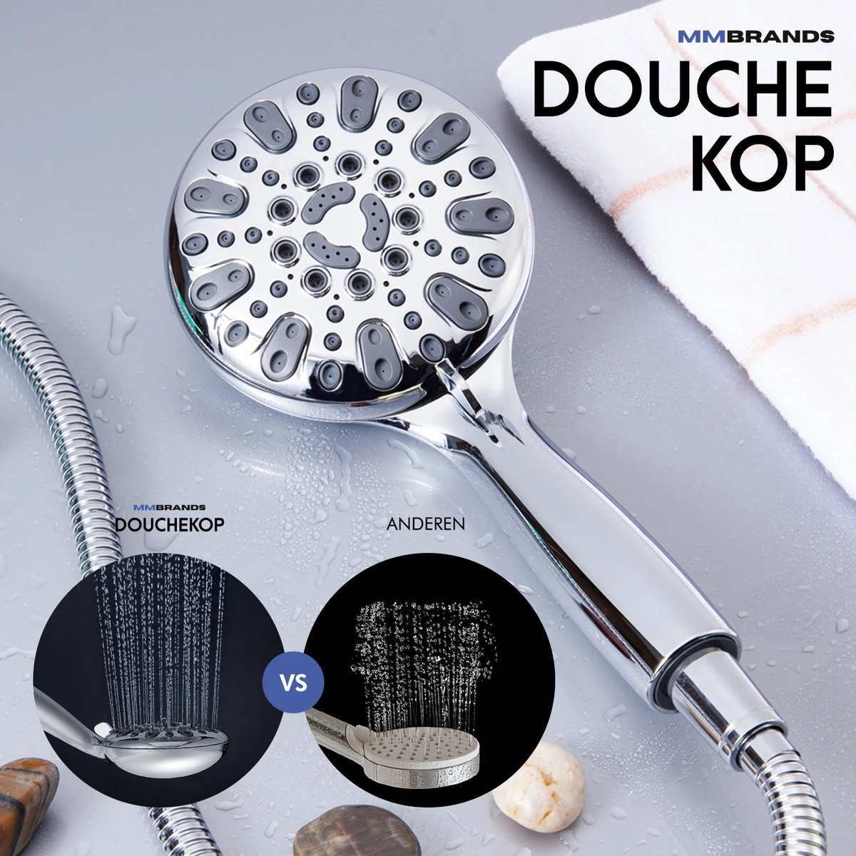 MM Brands Douchekop - Waterbesparend - Regendouche - 6 Standen - Chroom 7 MM Brands Douchekop - Waterbesparend - Regendouche - 6 Standen - Chroom - Afbeelding 5