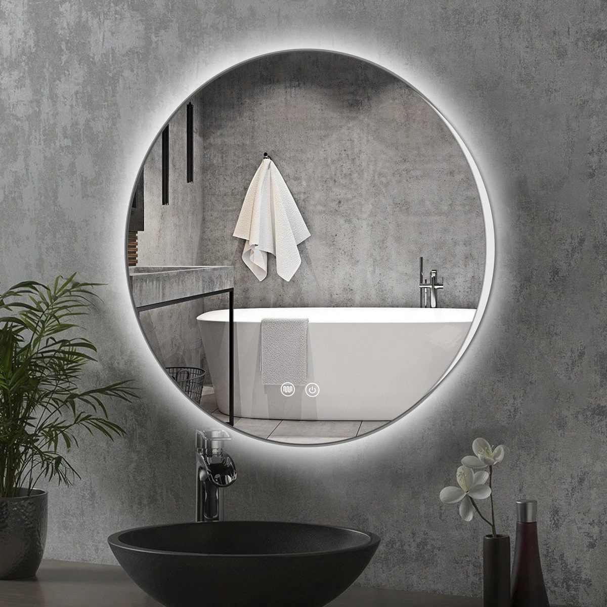 SensaHome - Led Wandspiegel Rond - Ronde Badkamerspiegel Frameloos Met LED Verlichting - Wand Gemonteerd - Anti-Condens - 2700K/4500K/6400K - Warm/Neutraal/Koud Wit - 60CM 9 SensaHome - Led Wandspiegel Rond - Ronde Badkamerspiegel Frameloos Met LED Verlichting - Wand Gemonteerd - Anti-Condens - 2700K/4500K/6400K - Warm/Neutraal/Koud Wit - 60CM - Afbeelding 7