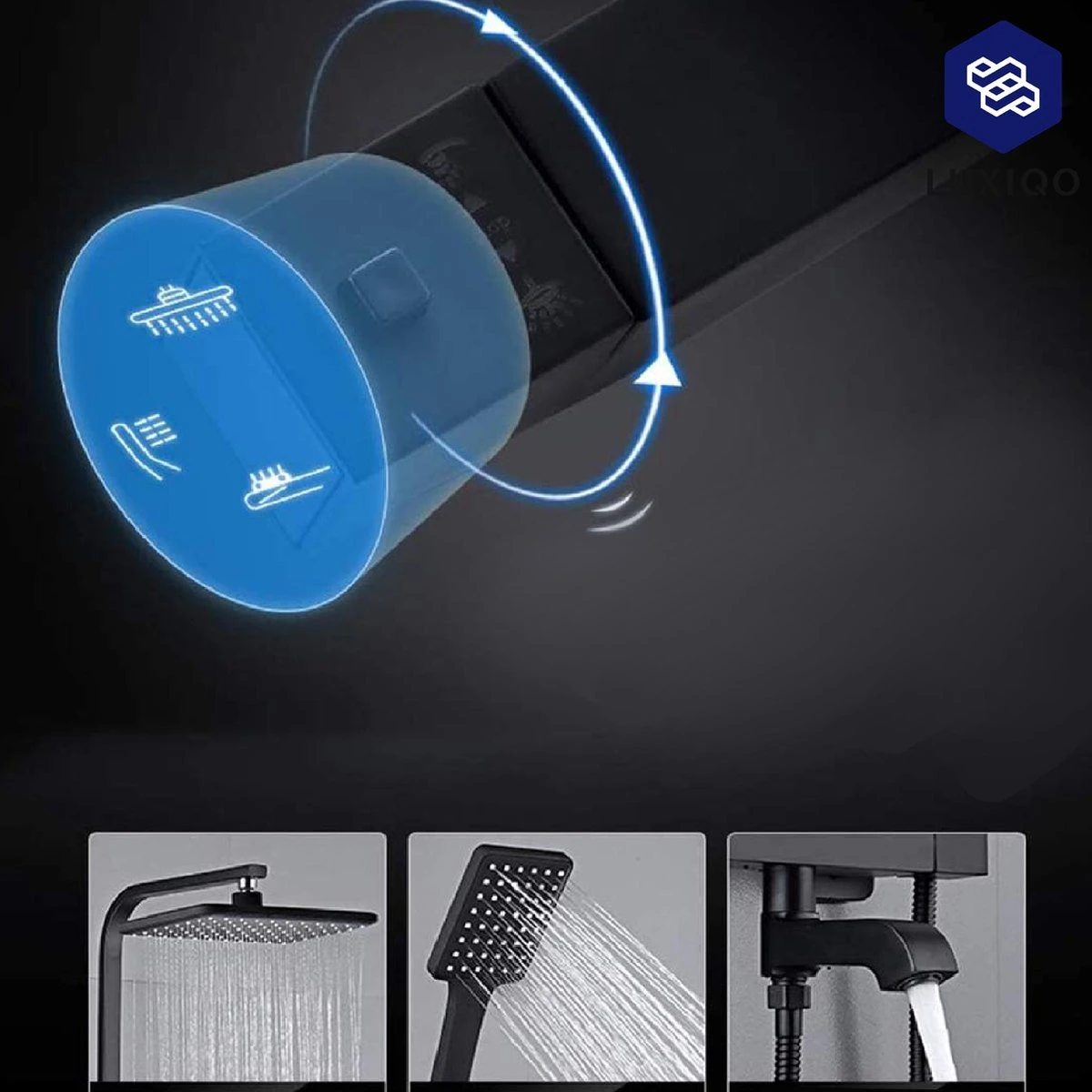 Luxiqo® Compleet Douchesysteem - ABS Doucheset - Hoofddouche & Handdouche- Vierkante Regendouche - Verstelbare Regendouche - Mat Zwart 6 Luxiqo® Compleet Douchesysteem - ABS Doucheset - Hoofddouche & Handdouche- Vierkante Regendouche - Verstelbare Regendouche - Mat Zwart - Afbeelding 4