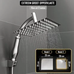 Regendouchekop Deluxe - ø 28CM - Douchekop Met Doucheslang En Douchekophouder - RVS -Badkamer Wijs 1200x1200 3318