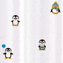 FUNNY PENGUINS - Waterdicht Douchegordijn - Met GRATIS 12 Ringen - Anti-Schimmel Badkamer Gordijn - Wasbaar - 100% Polyester - Pinguins Design - 180X180 CM -Badkamer Wijs 1200x1200 3351