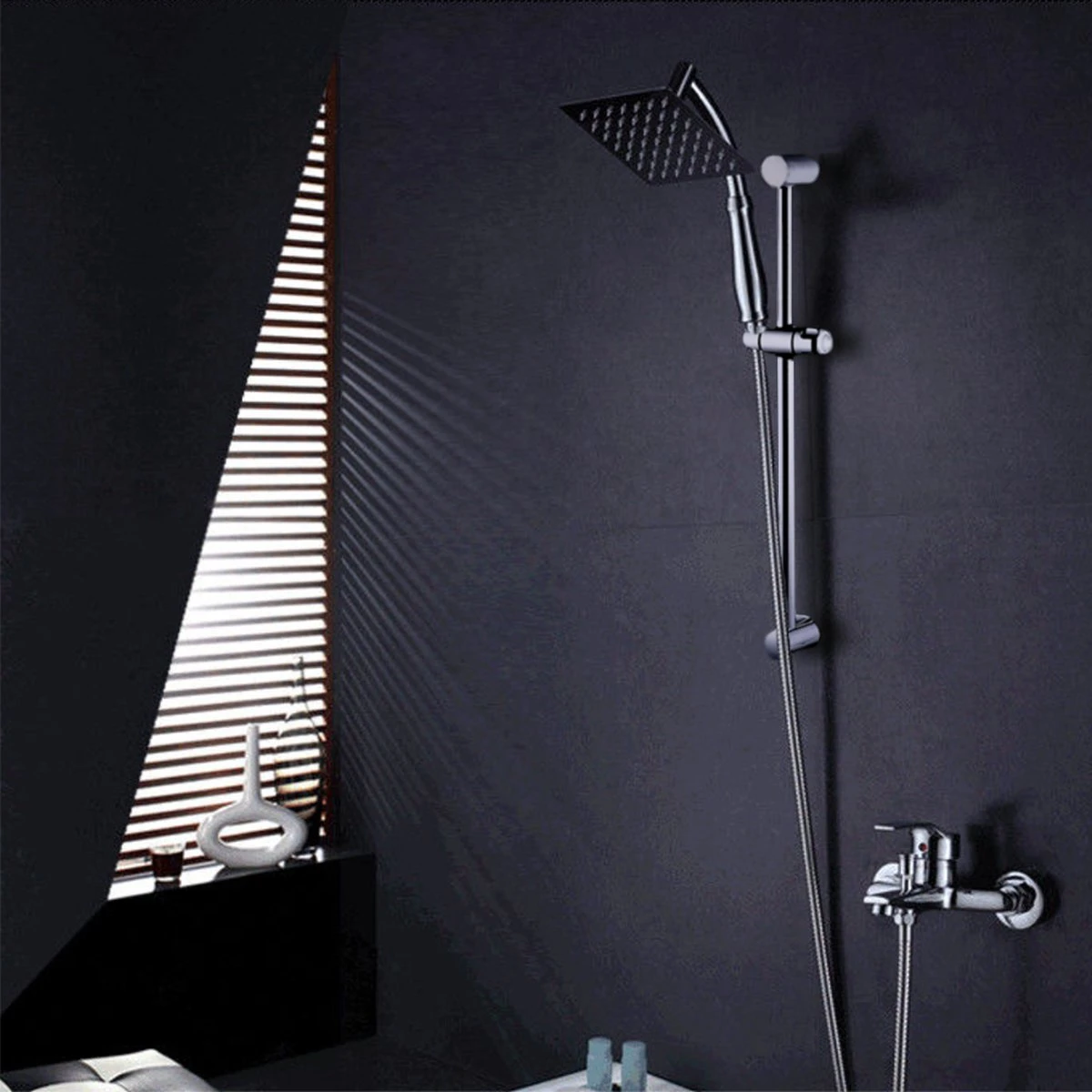 Regendouche XL Deluxe Met Glijstang - ø 28 Cm - Douchekop Met Slang En Stang - Vierkant - RVS - Chrome - Glijstangset - Spa - Wellness 4 Regendouche XL Deluxe Met Glijstang - ø 28 Cm - Douchekop Met Slang En Stang - Vierkant - RVS - Chrome - Glijstangset - Spa - Wellness - Afbeelding 2