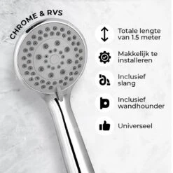 Universal Life® | DOUCHEKOP MET GRATIS SLANG EN HOUDER | Waterbesparend | Universeel | 5 Luxe Straalstanden | Chroom | RVS Slang | -Badkamer Wijs 1200x1200 3496