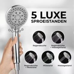 Universal Life® | DOUCHEKOP MET GRATIS SLANG EN HOUDER | Waterbesparend | Universeel | 5 Luxe Straalstanden | Chroom | RVS Slang | -Badkamer Wijs 1200x1200 3497