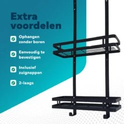 L'eauxe Doucherek Hangend Zonder Boren - Ophangbaar Badkamerrek Aan Douchewand - Opbergrek - Badkamer Accessoires - RVS - Zwart - Cadeau -Badkamer Wijs 1200x1200 350