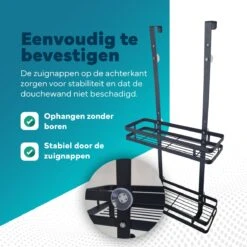 L'eauxe Doucherek Hangend Zonder Boren - Ophangbaar Badkamerrek Aan Douchewand - Opbergrek - Badkamer Accessoires - RVS - Zwart - Cadeau -Badkamer Wijs 1200x1200 351