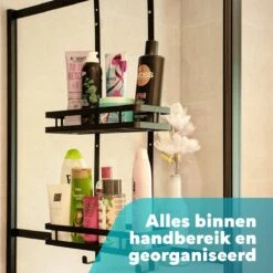 L'eauxe Doucherek Hangend Zonder Boren - Ophangbaar Badkamerrek Aan Douchewand - Opbergrek - Badkamer Accessoires - RVS - Zwart - Cadeau -Badkamer Wijs 1200x1200 352