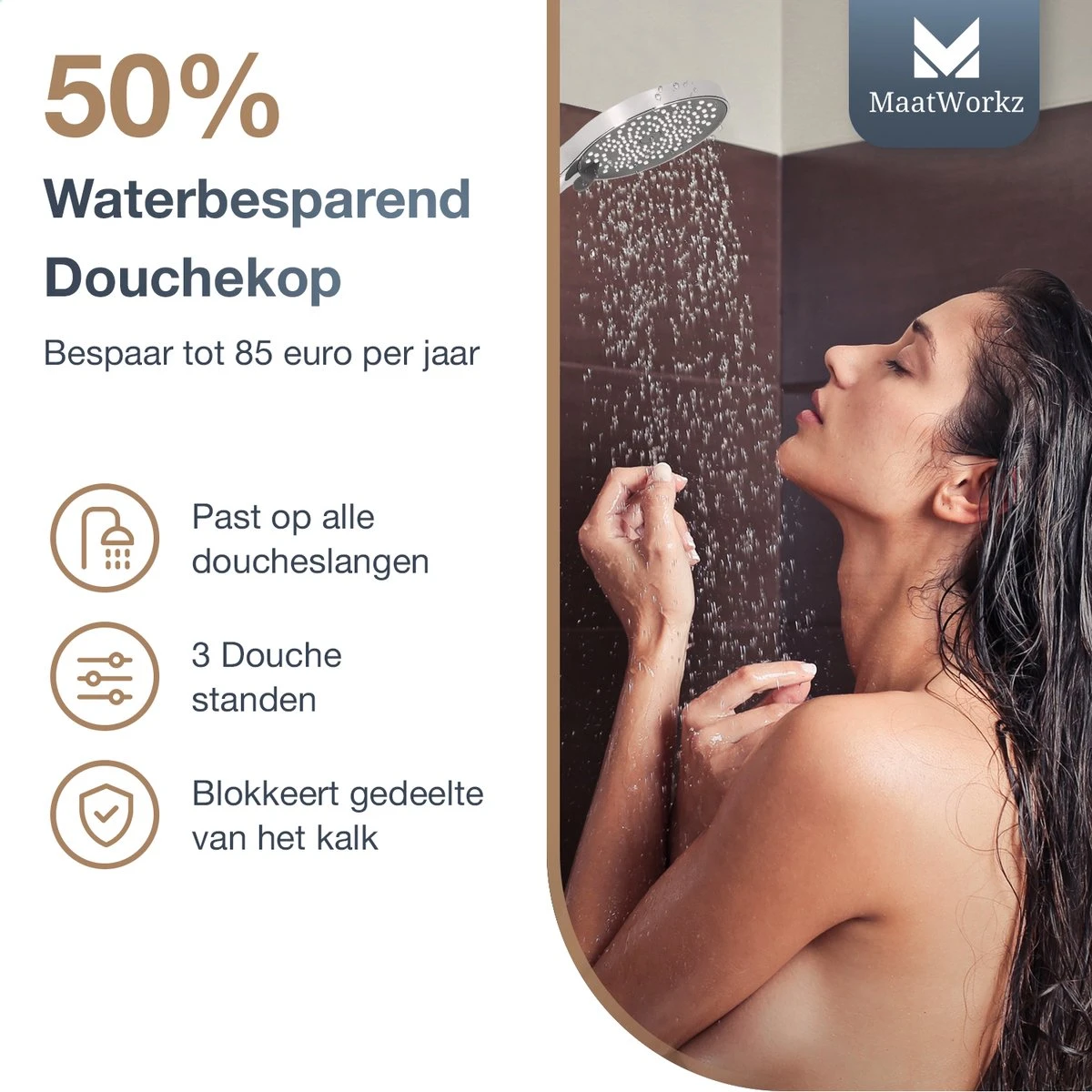 MaatWorkz - Waterbesparende Douchekop + Douchetimer - Handdouche - Hoge Druk - Luxe Design - Regendouche - ø 13 CM - 3 Standen - Chrome 4 MaatWorkz - Waterbesparende Douchekop + Douchetimer - Handdouche - Hoge Druk - Luxe Design - Regendouche - ø 13 CM - 3 Standen - Chrome - Afbeelding 2