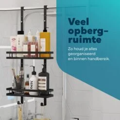 L'eauxe Doucherek Hangend Zonder Boren - Ophangbaar Badkamerrek Aan Douchewand - Opbergrek - Badkamer Accessoires - RVS - Zwart - Cadeau -Badkamer Wijs 1200x1200 355