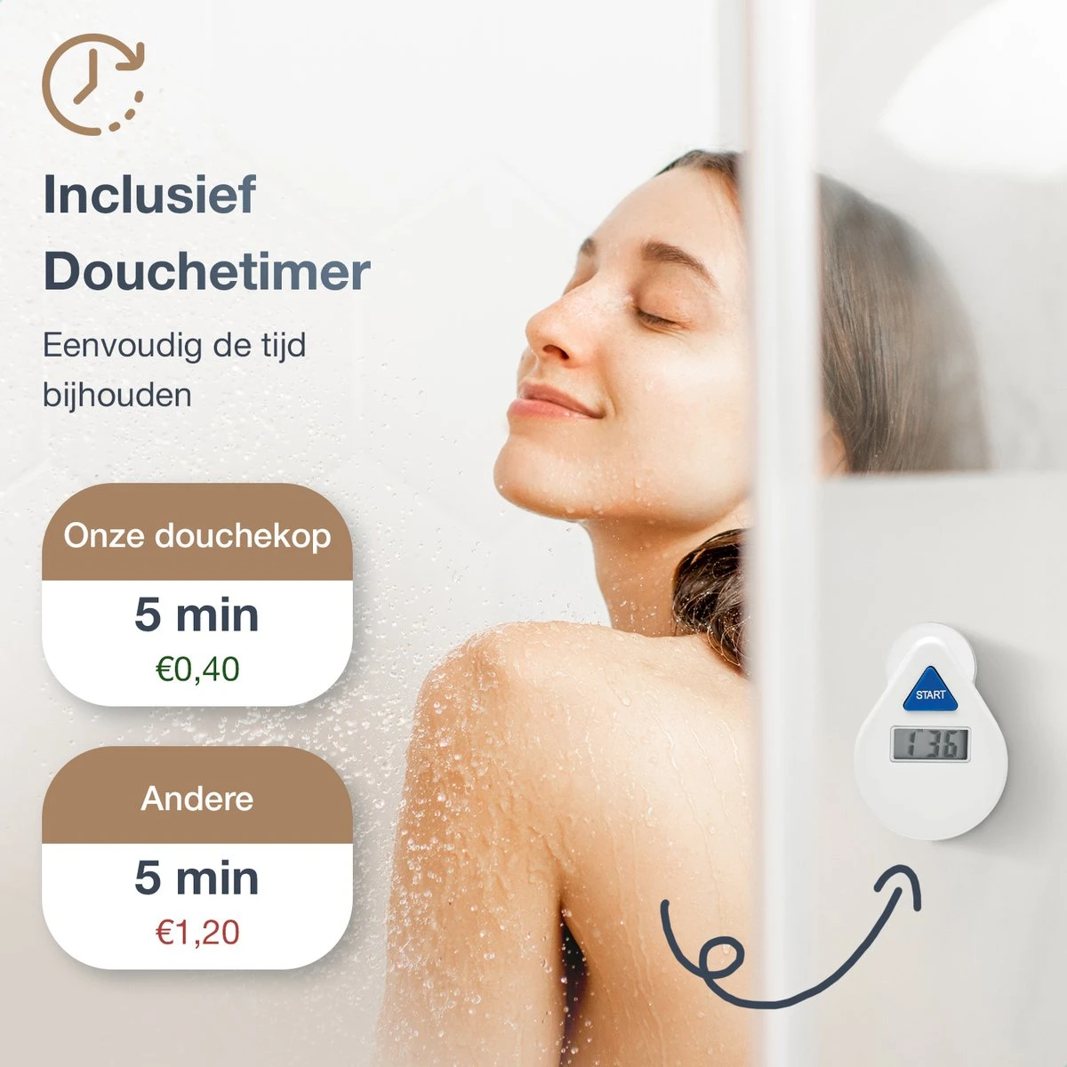 MaatWorkz - Waterbesparende Douchekop + Douchetimer - Handdouche - Hoge Druk - Luxe Design - Regendouche - ø 13 CM - 3 Standen - Chrome 8 MaatWorkz - Waterbesparende Douchekop + Douchetimer - Handdouche - Hoge Druk - Luxe Design - Regendouche - ø 13 CM - 3 Standen - Chrome - Afbeelding 6