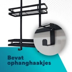 L'eauxe Doucherek Hangend Zonder Boren - Ophangbaar Badkamerrek Aan Douchewand - Opbergrek - Badkamer Accessoires - RVS - Zwart - Cadeau -Badkamer Wijs 1200x1200 357
