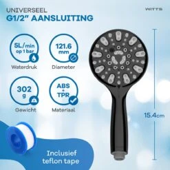 WITTS Douchekop - Waterbesparend - Hoge Kwaliteit - Handdouche ø 12cm - 6 Standen - Zwart -Badkamer Wijs 1200x1200 3596