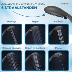 WITTS Douchekop - Waterbesparend - Hoge Kwaliteit - Handdouche ø 12cm - 6 Standen - Zwart -Badkamer Wijs 1200x1200 3597