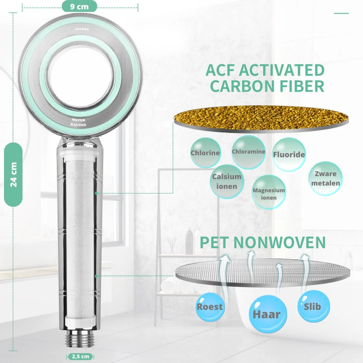 Merkloos Waterbesparende Douchekop - Handdouche Met Hoge Druk En Filter - Regendouche 4 Merkloos Waterbesparende Douchekop - Handdouche Met Hoge Druk En Filter - Regendouche - Afbeelding 2