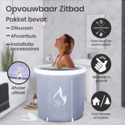 Zitbad Voor Volwassenen - Bath Bucket - Ijsbad - Ice Bath - Inklapbaar Bad - Wim Hof Methode - Opblaasbaarbad - Inclusief Voetpomp - Inclusief Ingebouwd Zitkussen - Grijs -Badkamer Wijs 1200x1200 3747