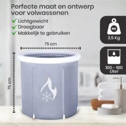 Zitbad Voor Volwassenen - Bath Bucket - Ijsbad - Ice Bath - Inklapbaar Bad - Wim Hof Methode - Opblaasbaarbad - Inclusief Voetpomp - Inclusief Ingebouwd Zitkussen - Grijs -Badkamer Wijs 1200x1200 3748