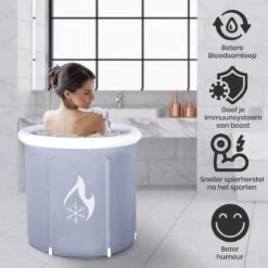 Zitbad Voor Volwassenen - Bath Bucket - Ijsbad - Ice Bath - Inklapbaar Bad - Wim Hof Methode - Opblaasbaarbad - Inclusief Voetpomp - Inclusief Ingebouwd Zitkussen - Grijs -Badkamer Wijs 1200x1200 3749