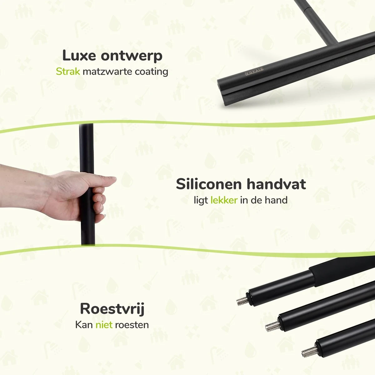 Vloerwisser - RVS - Vloertrekker Met Steel - Badkamer - Douchewisser Zwart - Douchetrekker 4 Vloerwisser - RVS - Vloertrekker Met Steel - Badkamer - Douchewisser Zwart - Douchetrekker - Afbeelding 2