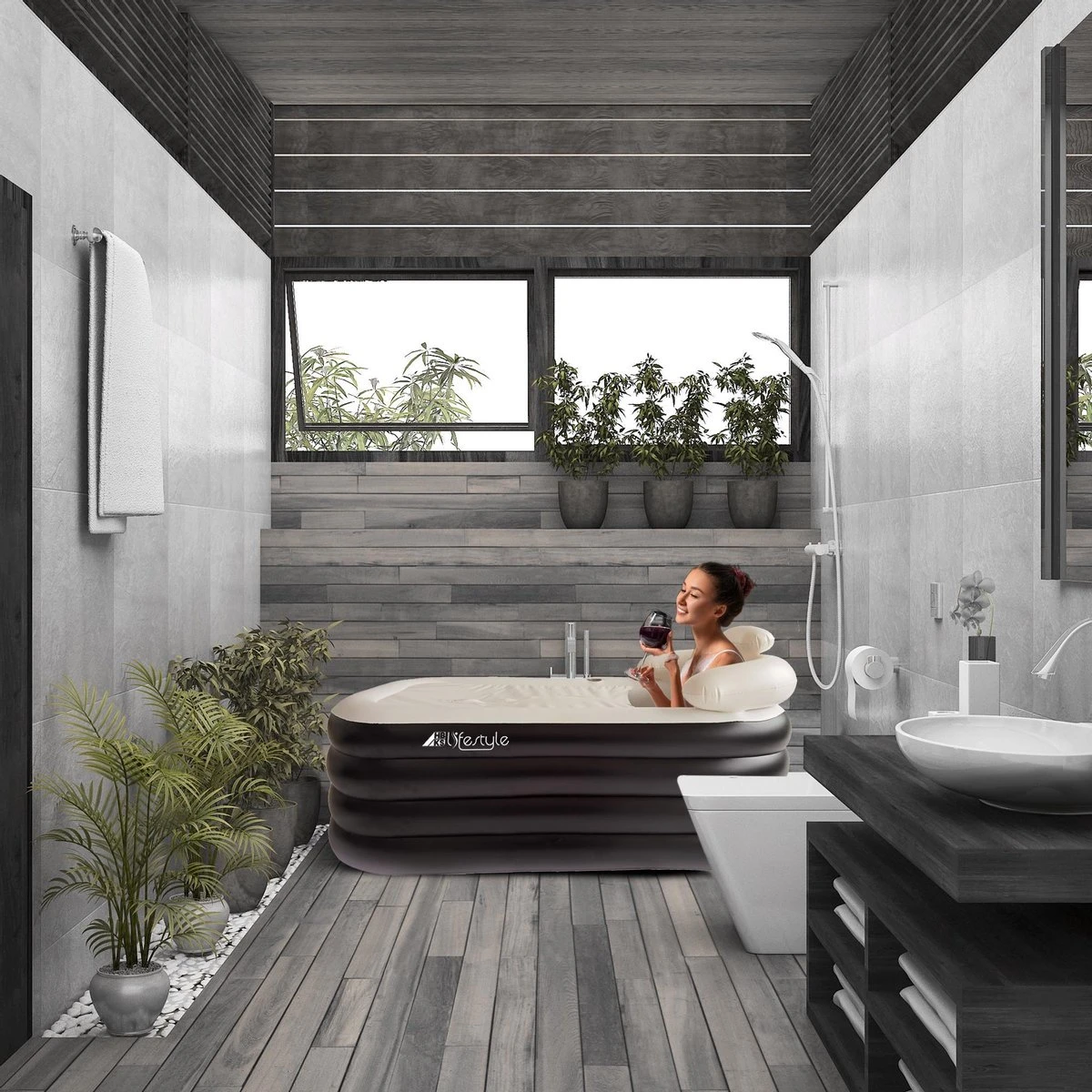 HBKS Lifestyle Bad – Opblaasbaar Ligbad – Bath Bucket – Zitbad Voor Volwassenen - Ijsbad Wim Hof Methode - Badkuip – Ice Bath – Zwart 5 HBKS Lifestyle Bad – Opblaasbaar Ligbad – Bath Bucket – Zitbad Voor Volwassenen - Ijsbad Wim Hof Methode - Badkuip – Ice Bath – Zwart - Afbeelding 3