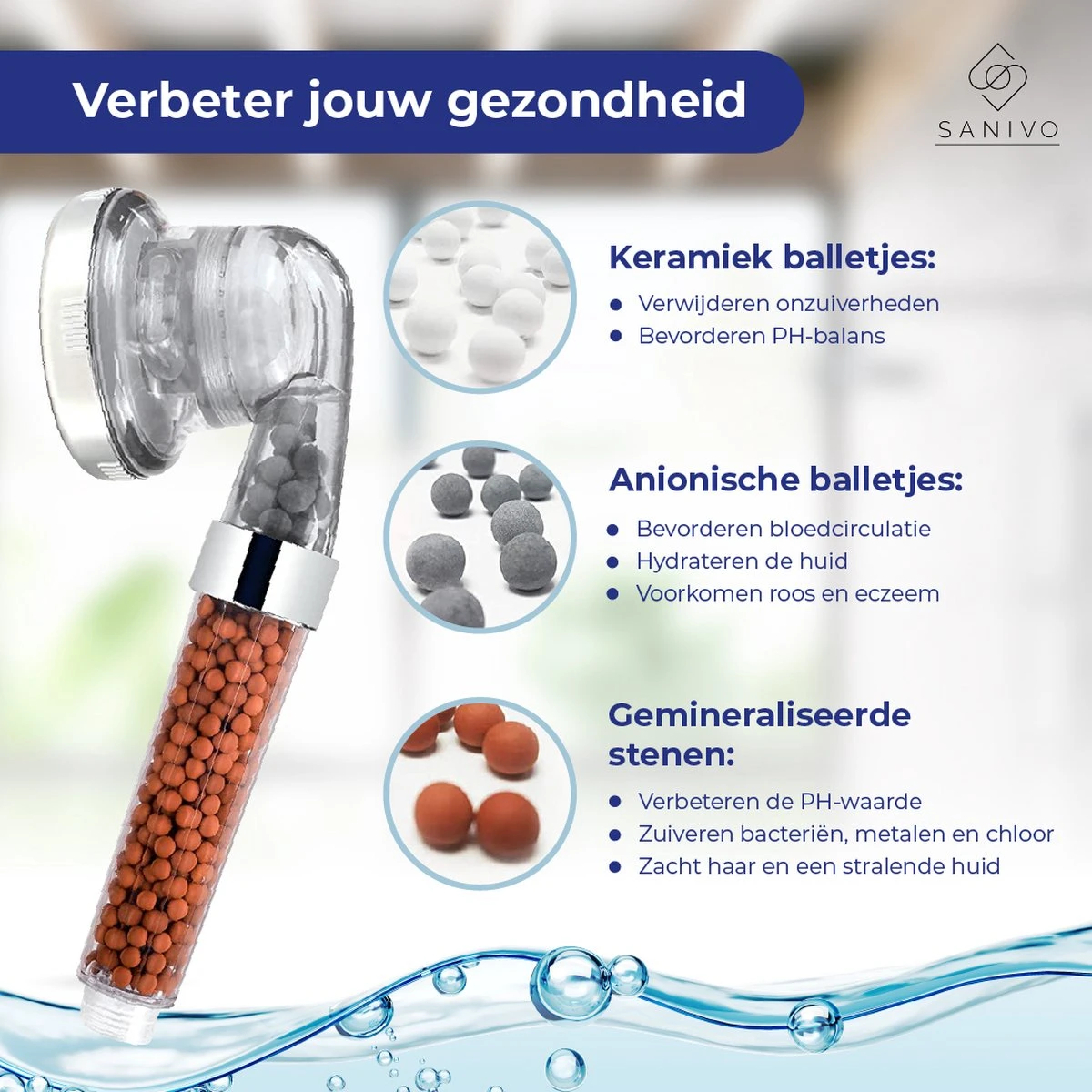 Mineraal Balletjes Navulling Ionische Douchekop – Water Filter- Mineraal Stenen – Vervangende Stenen Voor Sanivo Waterbesparende Douchekop 4 Mineraal Balletjes Navulling Ionische Douchekop – Water Filter- Mineraal Stenen – Vervangende Stenen Voor Sanivo Waterbesparende Douchekop - Afbeelding 2