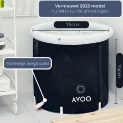 AYOO® Zitbad - Opblaasbaar Bad - Opvouwbaar Bad - IJsbad - Badkuip - Zitbad Voor Volwassenen - Bathtub - Zitbaden - Bath Bucket - Wim Hof Methode - Inclusief Voetpomp - Zwart -Badkamer Wijs 1200x1200 3858