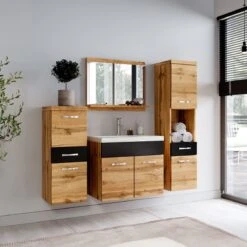 Badmeubelset Alba 60cm Zwart Met Eiken Compleet Badkamermeubel -Badkamer Wijs 1200x1200 3878