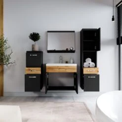 Badmeubelset Alba 60cm Zwart Met Eiken Compleet Badkamermeubel -Badkamer Wijs 1200x1200 3879