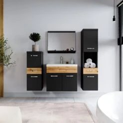 Badmeubelset Alba 60cm Zwart Met Eiken Compleet Badkamermeubel -Badkamer Wijs 1200x1200 3880