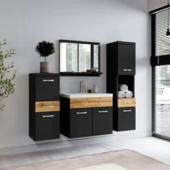 Badmeubelset Alba 60cm Zwart Met Eiken Compleet Badkamermeubel -Badkamer Wijs 1200x1200 3881