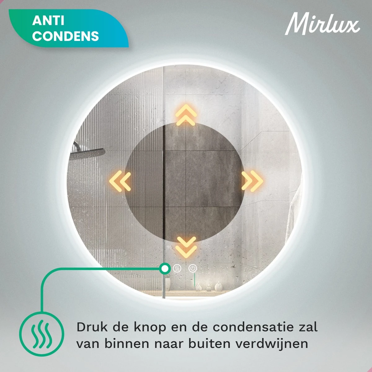 Mirlux Badkamerspiegel Met LED Verlichting & Verwarming – Wandspiegel Rond – Anti Condens Douchespiegel - 60CM 5 Mirlux Badkamerspiegel Met LED Verlichting & Verwarming – Wandspiegel Rond – Anti Condens Douchespiegel - 60CM - Afbeelding 3