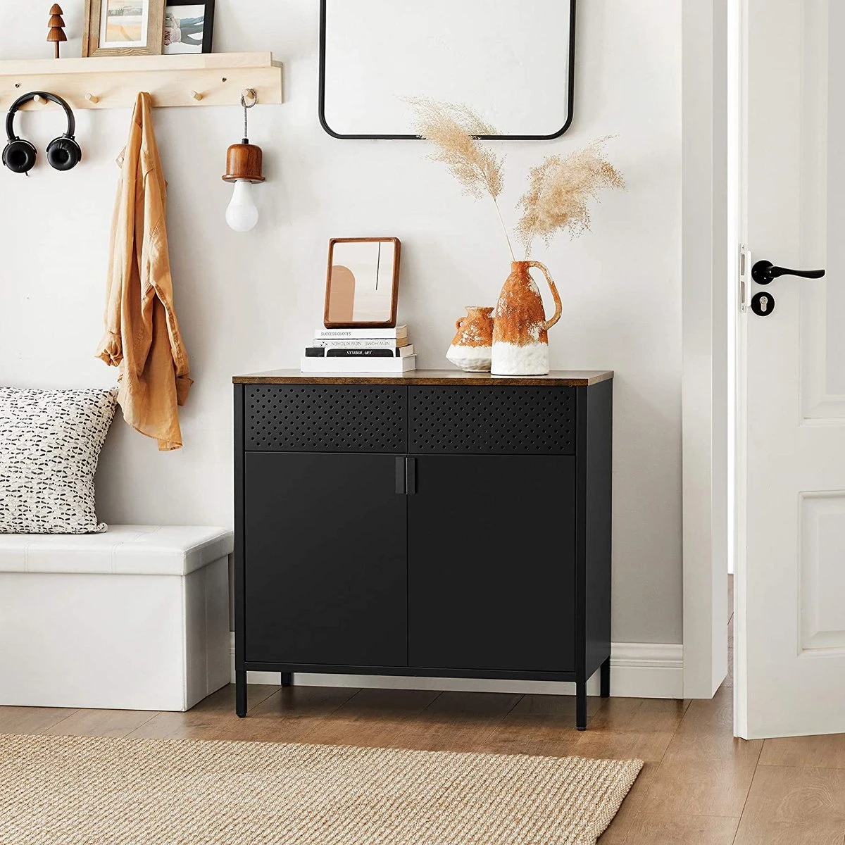 Songmics Opslagkabinet, Dubbel-deurs Vloerkast Met Magnetische Sluiting, Verstelbare Plank, Stalen Frame, Industriële Stijl, Ruimtebesparend, Rustiek Bruin En Zwart LSC102B01 5 Songmics Opslagkabinet, Dubbel-deurs Vloerkast Met Magnetische Sluiting, Verstelbare Plank, Stalen Frame, Industriële Stijl, Ruimtebesparend, Rustiek Bruin En Zwart LSC102B01 - Afbeelding 3