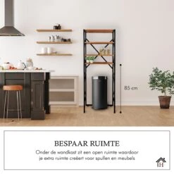 Homestic© - Ruimtebesparende Toiletmeubel - WC Plank, Badkamerplank Met 4 Open Vakken - Industrieel RVS Badkamermeubel - Zwart Staal / Hout - 170x54x24 CM -Badkamer Wijs 1200x1200 3927