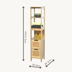 Merkloos Kiruna - Badkamerkast - Badkamerkasten Hoog - Kolomkast Badkamer - Badkamermeubel - Bamboe - 144,5 X 30 X 30 Cm -Badkamer Wijs 1200x1200 3930