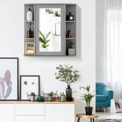 LUXGOODS Spiegelkast, Badkamerkast Met Spiegel, Aan De Muur Bevestigd Opbergkast, Houten Hangend Kast Met Verstelbare Planken & Open Compartimenten, Multifunctioneel Medicijnkastje Voor Badkamer, Woonkamer, Keuken, 66 X 63 X 16,5 Cm (Grijs) 12 LUXGOODS Spiegelkast, Badkamerkast Met Spiegel, Aan De Muur Bevestigd Opbergkast, Houten Hangend Kast Met Verstelbare Planken & Open Compartimenten, Multifunctioneel Medicijnkastje Voor Badkamer, Woonkamer, Keuken, 66 X 63 X 16,5 Cm (Grijs) -Badkamer Wijs 1200x1200 3980