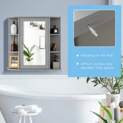 LUXGOODS Spiegelkast, Badkamerkast Met Spiegel, Aan De Muur Bevestigd Opbergkast, Houten Hangend Kast Met Verstelbare Planken & Open Compartimenten, Multifunctioneel Medicijnkastje Voor Badkamer, Woonkamer, Keuken, 66 X 63 X 16,5 Cm (Grijs) 14 LUXGOODS Spiegelkast, Badkamerkast Met Spiegel, Aan De Muur Bevestigd Opbergkast, Houten Hangend Kast Met Verstelbare Planken & Open Compartimenten, Multifunctioneel Medicijnkastje Voor Badkamer, Woonkamer, Keuken, 66 X 63 X 16,5 Cm (Grijs) -Badkamer Wijs 1200x1200 3981