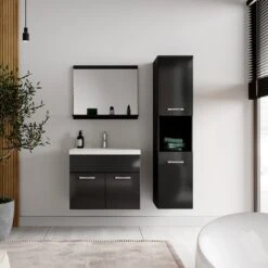 Badplaats Badkamermeubel Set Montreal 60 Cm X 35 Cm - Zwart Hoogglans - Badmeubel Met Spiegel En Zijkast -Badkamer Wijs 1200x1200 4000