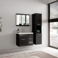 Badplaats Badkamermeubel Set Montreal 60 Cm X 35 Cm - Zwart Hoogglans - Badmeubel Met Spiegel En Zijkast -Badkamer Wijs 1200x1200 4001