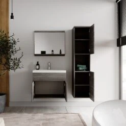 Badplaats Badkamermeubel Set Montreal 60 Cm X 35 Cm - Grijs Eiken - Badmeubel Met Spiegel En Zijkast -Badkamer Wijs 1200x1200 4004