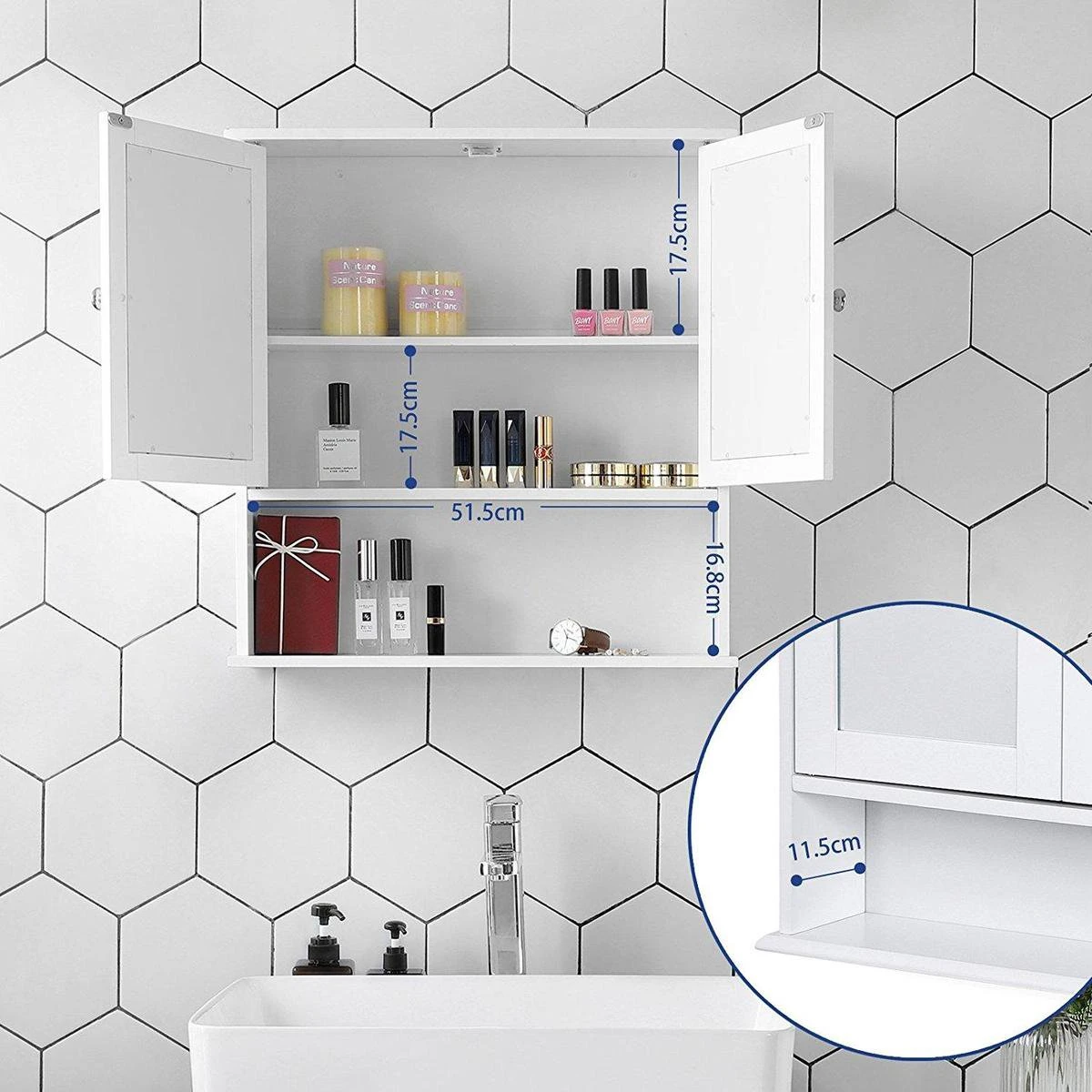 Songmics Badkamer Spiegel Kast - Medicijnkast - Badkamerkast Hangkast - Opbergkast Hangend Wit 4 Songmics Badkamer Spiegel Kast - Medicijnkast - Badkamerkast Hangkast - Opbergkast Hangend Wit - Afbeelding 2