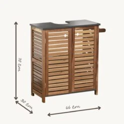 Merkloos Halmstad - Wastafel Onderkast - Wastafelmeubel - Badkamerkast - Met Handoekhouder - Acacia - H70 X B66 X D30 -Badkamer Wijs 1200x1200 4044