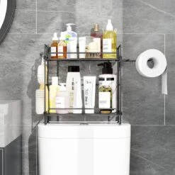 AlShiha®WC Rek - Toiletrolhouder - Badkamer Rek - Zelfklevend (zonder Boren) - Wc Rolhouder - Doucherek Hangend- Badkamerrek - Doucherek - Doucherek Zonder Boren - Toiletrolhouder - Toiletrolhouder Met Plankje -Badkamer Wijs 1200x1200 4046