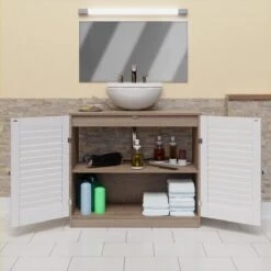 Casaria Wastafel Onderkast Met Uitsparing 60 X 30 X 60cm Witbruin -Badkamer Wijs 1200x1200 4055