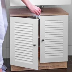 Casaria Wastafel Onderkast Met Uitsparing 60 X 30 X 60cm Witbruin -Badkamer Wijs 1200x1200 4056