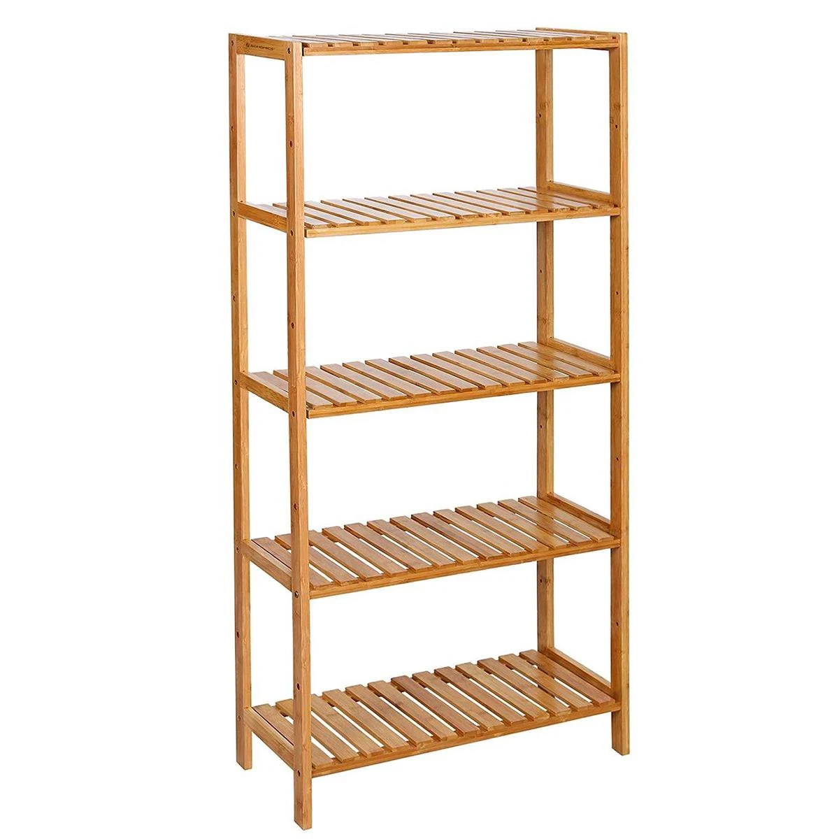 Badkamer Rek Met 5 Etages - Opbergrek Met Verstelbare Planken - 130 Cm Hoog En 60 Cm Breed - Bamboe 3 Badkamer Rek Met 5 Etages - Opbergrek Met Verstelbare Planken - 130 Cm Hoog En 60 Cm Breed - Bamboe