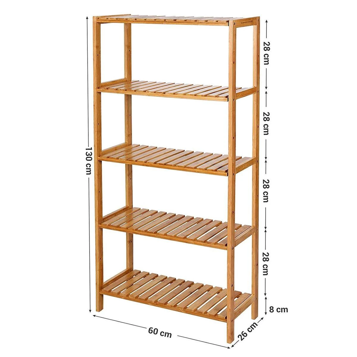 Badkamer Rek Met 5 Etages - Opbergrek Met Verstelbare Planken - 130 Cm Hoog En 60 Cm Breed - Bamboe 6 Badkamer Rek Met 5 Etages - Opbergrek Met Verstelbare Planken - 130 Cm Hoog En 60 Cm Breed - Bamboe - Afbeelding 4