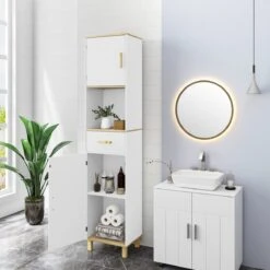 Kamyra® Scandinavisch Badkamermeubel - Badkamerkast, Wastafelmeubel, Opbergkast - Wit - 40x30x180 Cm - MDF -Badkamer Wijs 1200x1200 4087