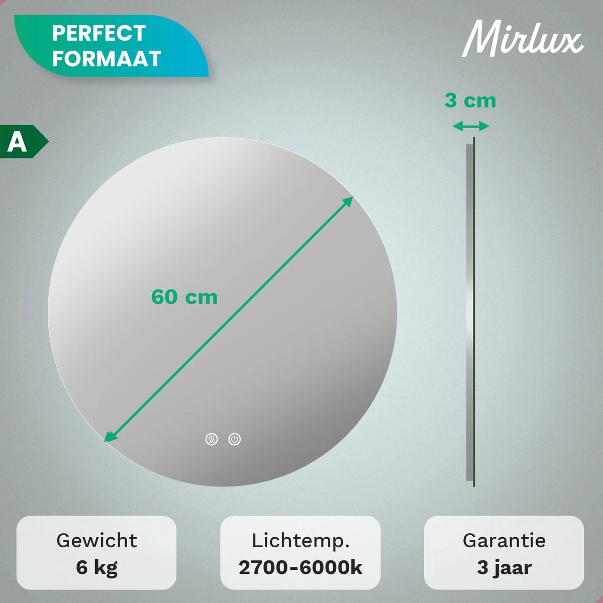 Mirlux Badkamerspiegel Met LED Verlichting & Verwarming – Wandspiegel Rond – Anti Condens Douchespiegel - 60CM 7 Mirlux Badkamerspiegel Met LED Verlichting & Verwarming – Wandspiegel Rond – Anti Condens Douchespiegel - 60CM - Afbeelding 5