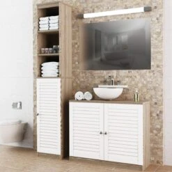 Deuba Badkamermeubel Set - Wastafelonderkast - Hoge Kast Wit Eiken -Badkamer Wijs 1200x1200 4108